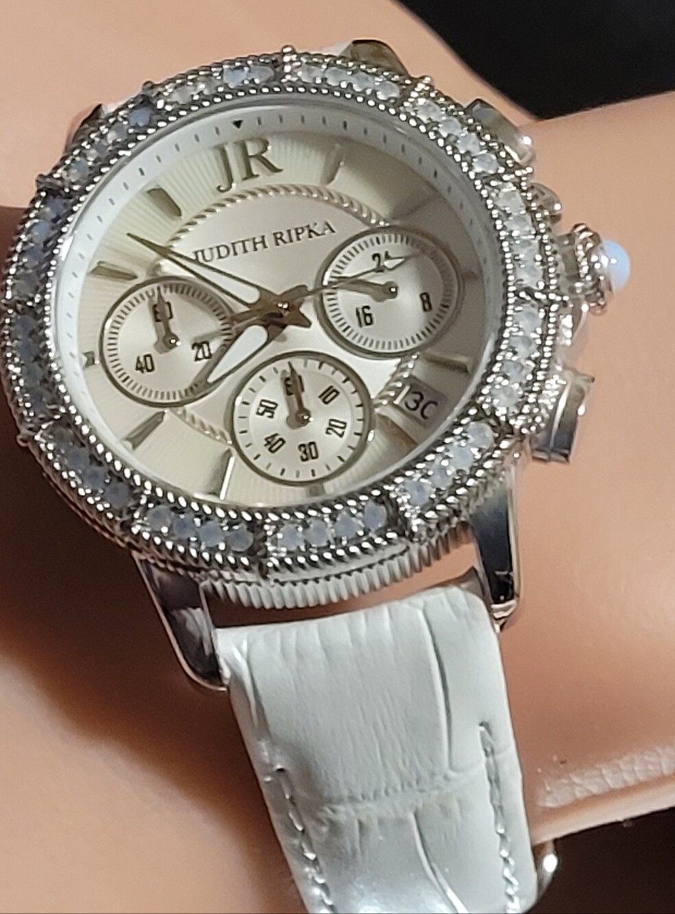 Judith Ripka White Crystal Bezel Chronograph Watch Embellished with Opals - Picture 8 of 17